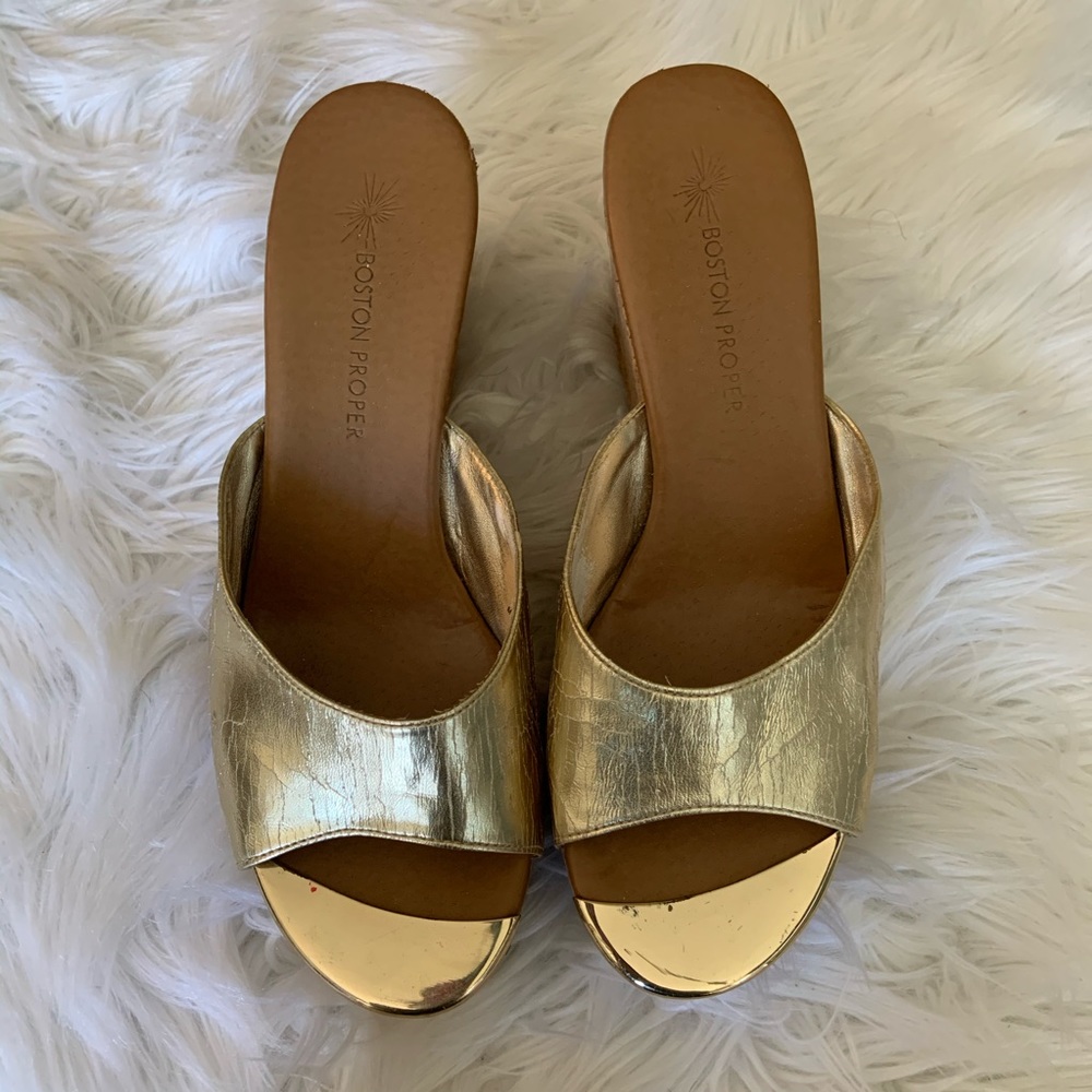 Boston Proper Gold Wedge Sandal